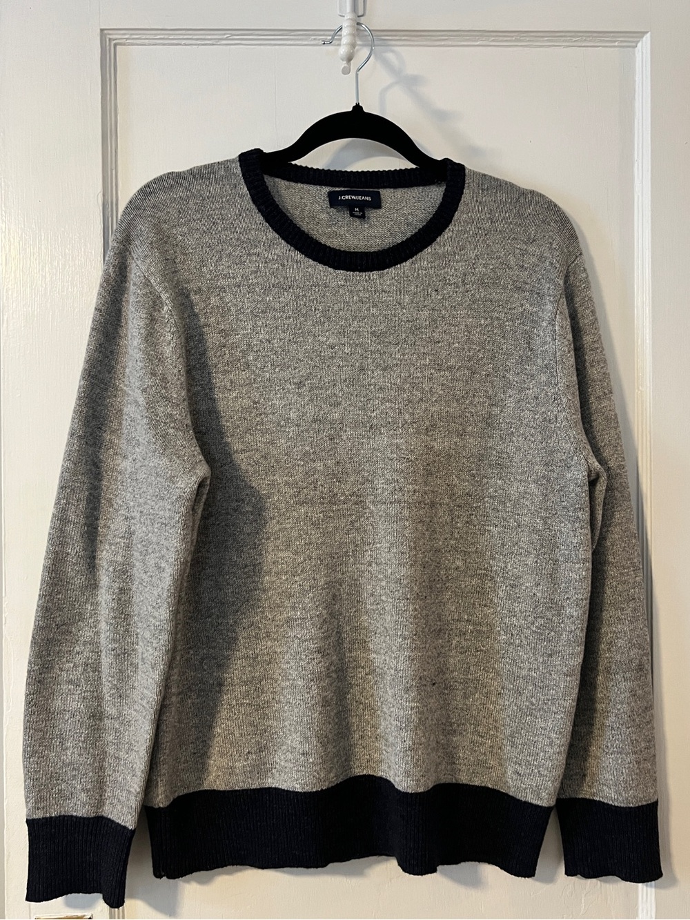 VINTAGE Y2K J.Crew Jeans Bird's-Eye Crewneck Sweater Gray Black Ringer Size M